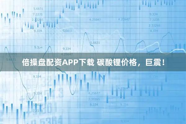 倍操盘配资APP下载 碳酸锂价格，巨震！